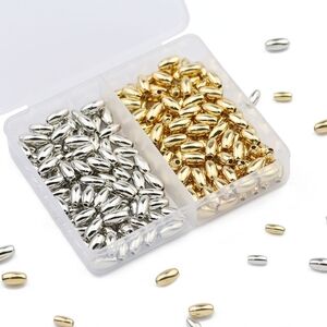 Beadtopia Silver Gold Plated Brass Beads Jewelery New Oat Rice Design